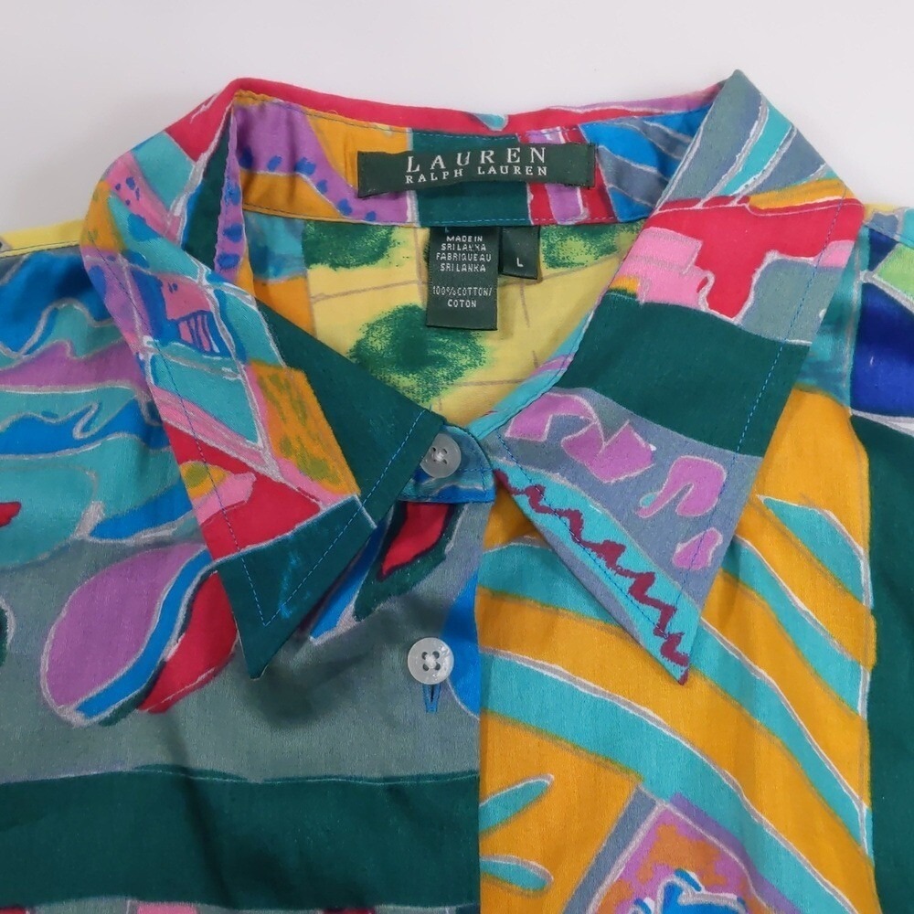Vintage Lauren Ralph Lauren Women's Cotton Abstract Lightweight Shirt EUC Size L - Picture 3 of 8